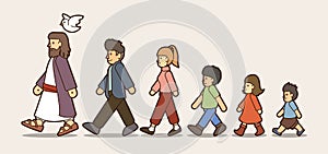 Walk with Jesus, Follow Jesus cartoon graphic