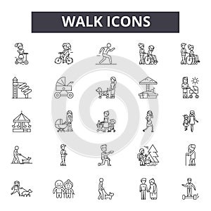 Walk line icons, signs, vector set, linear concept, outline illustration