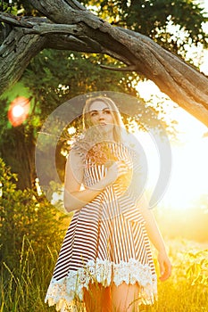 Walk in meadow on summer evening