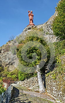 The walk pass to ascend the Corneille Rock in Le Puy-en-Velay town, Notre Dame de France monument is in the top. Haute-Loir