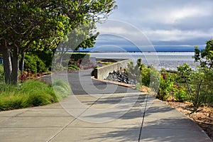 The walk path in the Burlingame Shore Bird Sanctuary in San Francisco Bay.