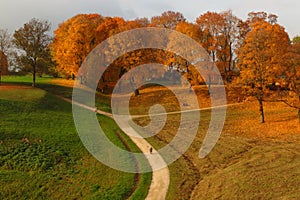 Walk path and see view in  in colourful autumn