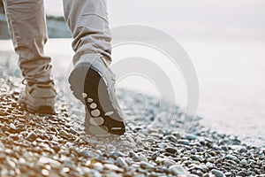 Walk on pebble coast.