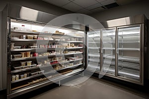 walk-in refrigerator with shelves stocked and ready for business