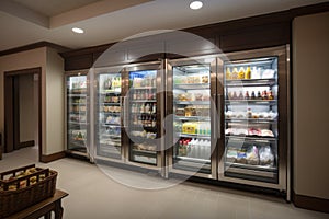 walk-in refrigerator with wide variety of food and beverage selections