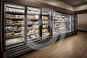 walk-in refrigerator with wide variety of food and beverage selections