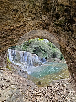 Walk through river waterfalls in Panama