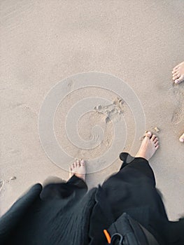 Walk, sand, beach, happy and weekday