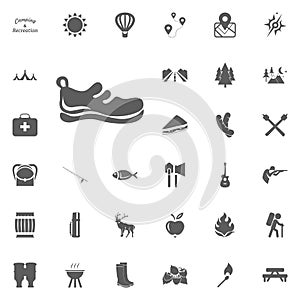 Walk shoes icon. Camping and outdoor recreation icons set