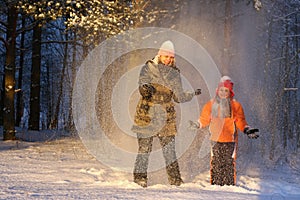 Walk in snowy forest