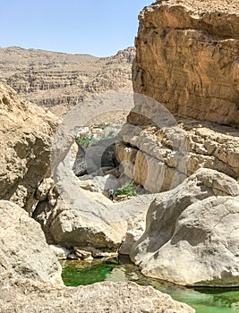 Walk to Wadi Bani Khalid lakes in Oman photo