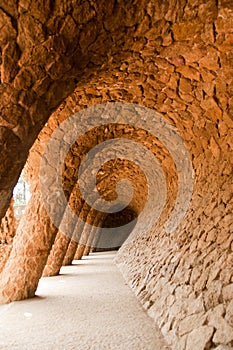 Walk way by Antoni Gaudi in park Guell