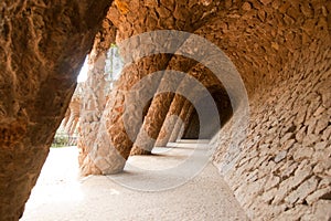 Walk way by Antoni Gaudi in park Guell