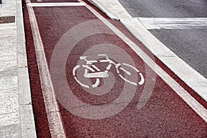 Walk way and bicycle lane signs on the asphalt road surface