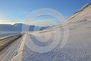 Walk through the winter landscape in Iceland