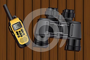 Walkie-talkie and binoculars