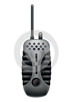 Walkie talkie icon for industrial use. Portable radio transceiver. Travel black portable mobile device. Vector