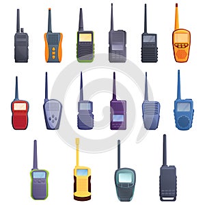 Walkie talkie icons set, cartoon style