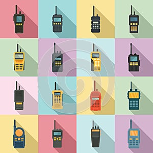 Walkie talkie icons set, flat style