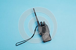 Walkie-talkie isolated on blue background. Communication system. place for text. isolate