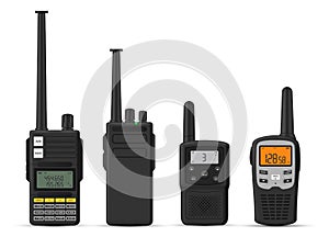 Walkie talkie portable radio digital waves receiver with antenna and buttons set realistic vector