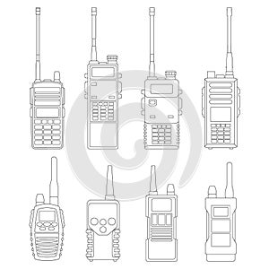 Walkie talkie vector outline icon. Isolated outline set icon radio walky .Vector illustration walkie talkie on white