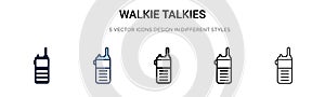 Walkie talkies icon in filled, thin line, outline and stroke style. Vector illustration of two colored and black walkie talkies