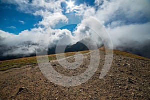 Walking above clouds in slovakian Tatra mountains