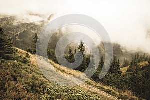 Walking above clouds in slovakian Tatra mountains - vintage retro look