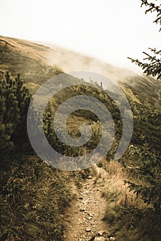 Walking above clouds in slovakian Tatra mountains - vintage retro look