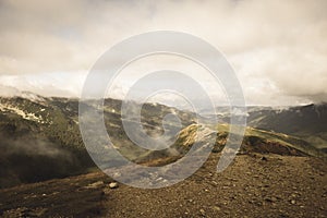 Walking above clouds in slovakian Tatra mountains - vintage retro look