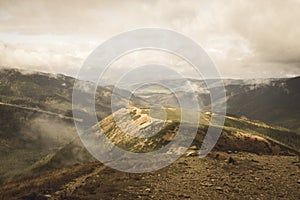 Walking above clouds in slovakian Tatra mountains - vintage retro look