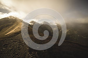 Walking above clouds in slovakian Tatra mountains - vintage retro look