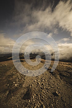 Walking above clouds in slovakian Tatra mountains - vintage retro look