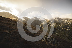 Walking above clouds in slovakian Tatra mountains - vintage retro look