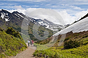 Walking in Alaskan mountain trail
