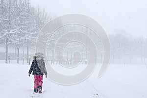 Walking alone in the snow storm