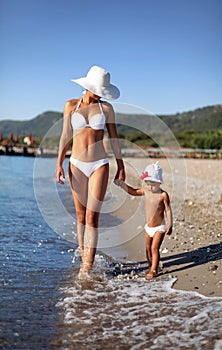 Walking along the beach.