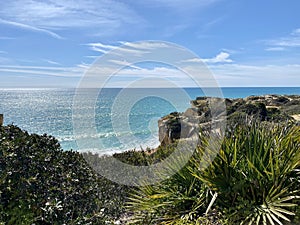 Walking along the cliffs and beach of Praia Da Coelha and Praia do Castelo in Algarve, south of Portugal