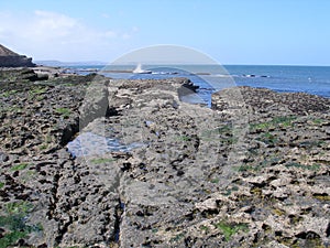 Walking along the the coastal path on filey brigg east coast yorkshire.