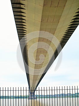 Walking along the River Humber uk under the Humber Bridge.