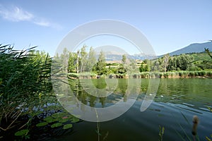 Walking around lake Montorge in Sion, Valais Switzerland in summer 2023 photo