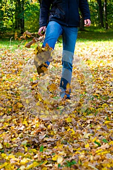 Walking through the autumn leaves