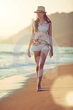 Walking barefoot on the beach