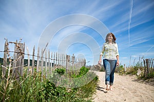 Walking barefoot on the beach