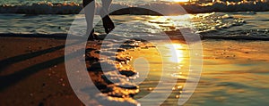 Walking barefoot on the beach at sunset