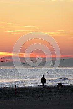 Walking on the beach at sunrise