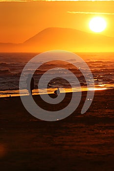 Walking on the beach at sunrise