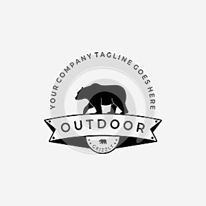 Walking Bear Hunter Logo Vector Design Illustration Vintage, Grizzly Bear, Polar Bear, Black Bear