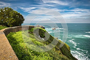 Walking on beautiful coastal pathway visiting marvellous scenic seascape of Biarritz, basque country, france